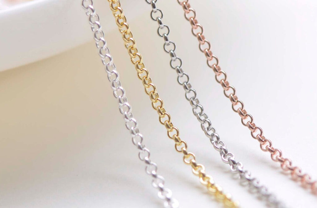 925 Sterling Silver Rolo Necklace Chain 18" Jewelry Making Silver/Platinum/Gold/Rose Gold