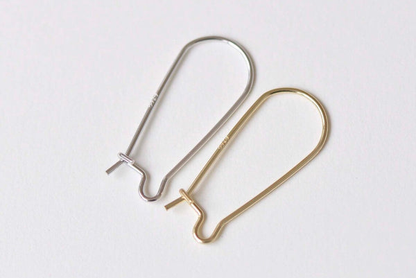 2 pcs 925 Sterling Silver Kidney Earwire Earring Components Gold/Platinum Size 25mm
