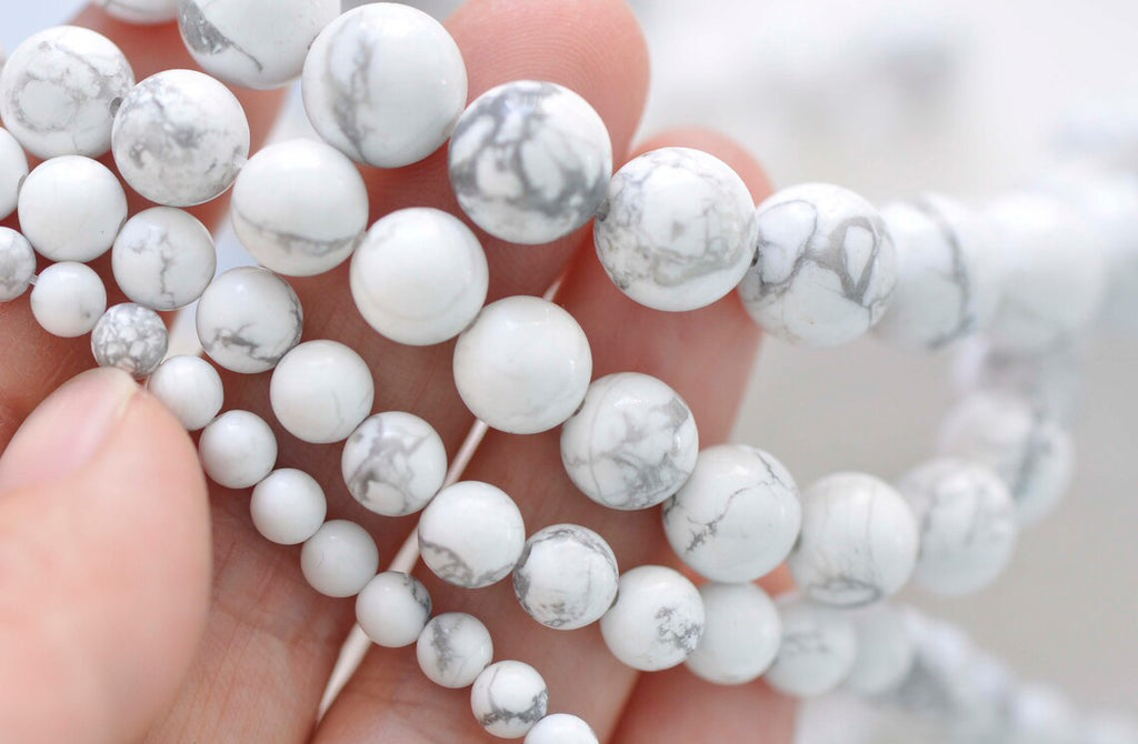 One Strand Glossy Matte Frosted White Turquoise Howlite Faceted Polished Round Gemstone Beads 2mm-12mm