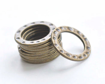 Antique Bronze Textured Dotted Circle Ring Charms 22mm Set of 20 A6680