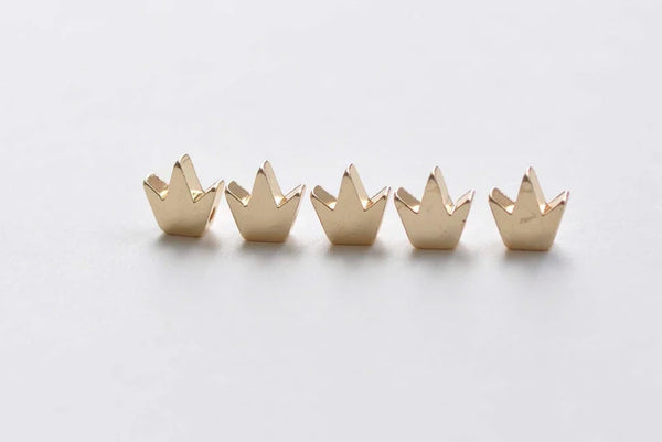 10 pcs Tiny Princess Crown Spacer Beads Anti Tarnish 24K Champagne Gold Charms 8mm A2424
