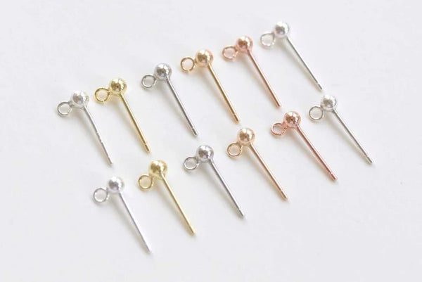 4 pcs (2 Pairs) 925 Sterling Silver Ball Earring Stud Post With Open/Closed Loop