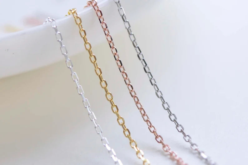 925 Sterling Silver Textured Oval Cable Necklace Chain 18" Jewelry Making Silver/Platinum/Gold/Rose Gold