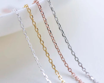 925 Sterling Silver Textured Oval Cable Necklace Chain 18" Jewelry Making Silver/Platinum/Gold/Rose Gold