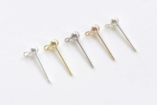 4 pcs (2 Pairs) 925 Sterling Silver Ball Earring Stud Post With Closed Horizontal Loop