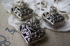 6 pcs of Antique Silver 3D Filigree Swirly Flower Coiled Heart Pendants 20x31mm A1689