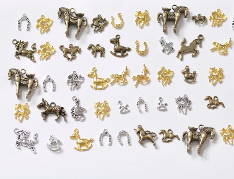 Antique Bronze/Silver Horse Charms Mixed Style