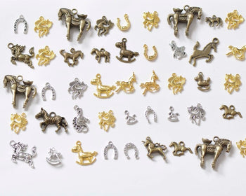 Antique Bronze/Silver Horse Charms Mixed Style