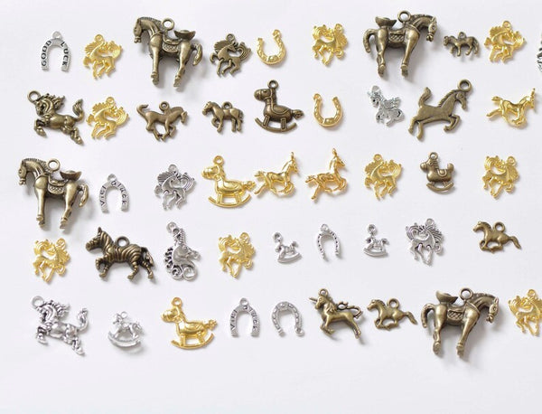 Antique Bronze/Silver Horse Charms Mixed Style