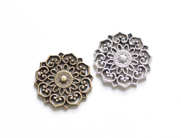 10 pcs Antique Bronze/Silver Flower Charms 20mm