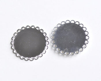 Round Bezel Tray Blank Silver Settings Lace Edge Set of 10