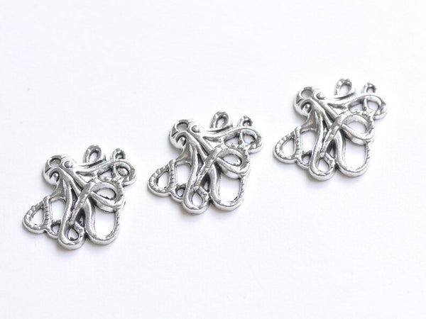 20 pcs of Antique Silver 3D Octopus Charms 21x24mm