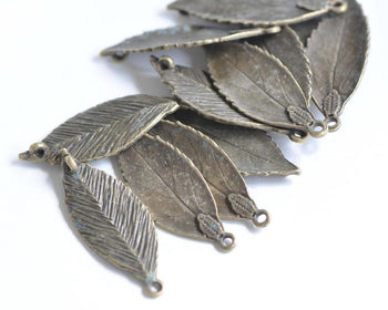 Antique Bronze Leaf Charms Jewelry Supplies 13x35mm Set of 10