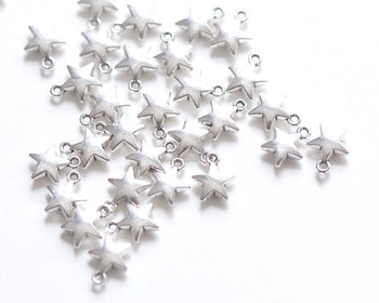 Antique Silver Puffy Star Charms Blank Charms  7mm Set of 40 pcs