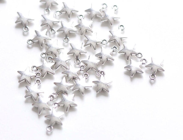 Antique Silver Puffy Star Charms Blank Charms  7mm Set of 40 pcs