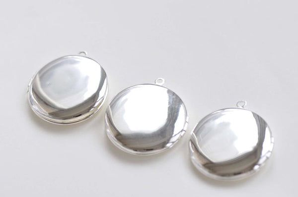 Shiny Silver Blank Locket Round Photo Lockets 20mm/32mm Set of 4 pcs