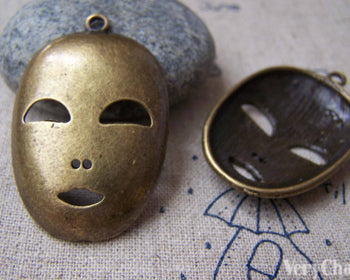 Accessories - 6 Pcs Of Antique Bronze Halloween Mask Charms 26x40mm A716