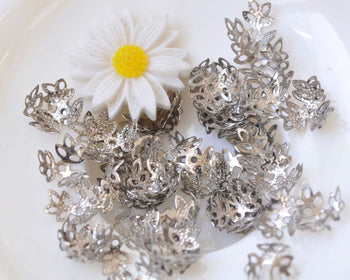 50 pcs of Antique Silver Textured Coil Flower Bead Caps 8mm A5579