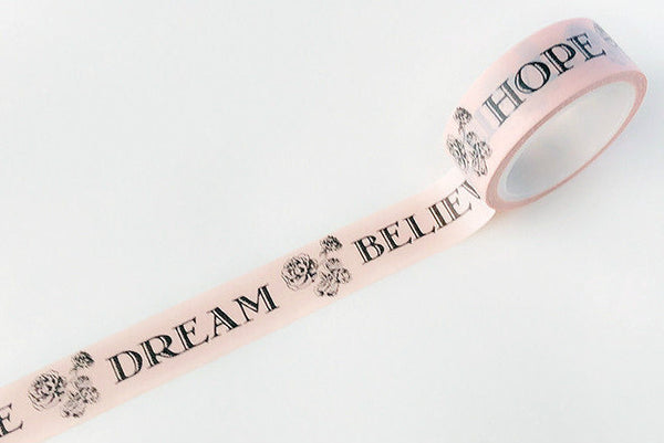 Pink Dream Believe Hope Pattern Washi Tape Scrapbook Supply 15mm Wide x 5M Roll A12243