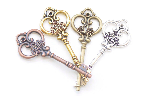 Crown Key Pendants Charms 32x83mm Set of 5 Antique Bronze/Silver/Gold/Copper